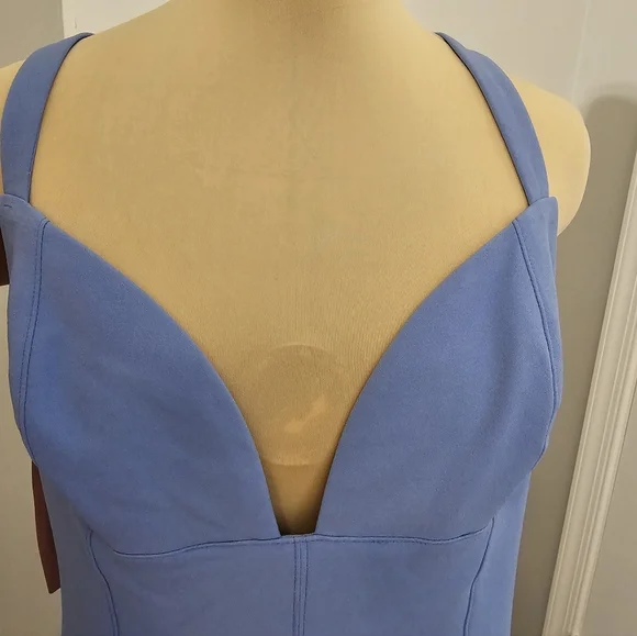 BHLDN Anthropologie NWT Sweatheart Crepe Midi Sky Blue Dress Sz L - Picture 10 of 13